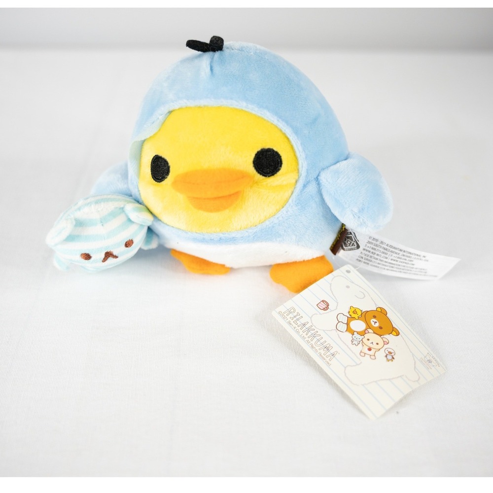 San-X Rilakkuma Plush Kiiroitori 5in Blue Penguin NWT Kawaii Chick Holding Bear